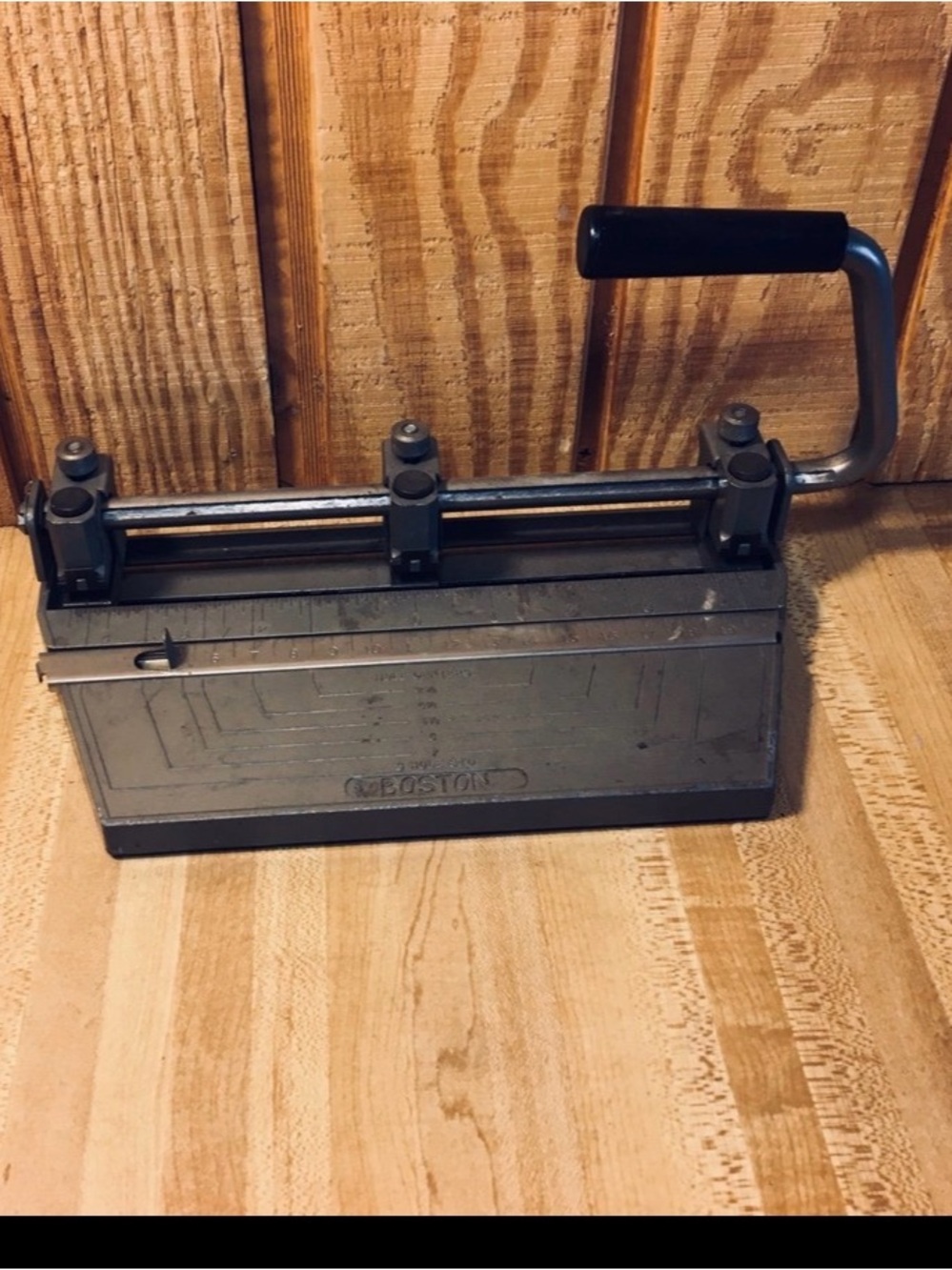 Vintage Boston Heavy-Duty Metal Paper Punch with Handle - Silver & Black